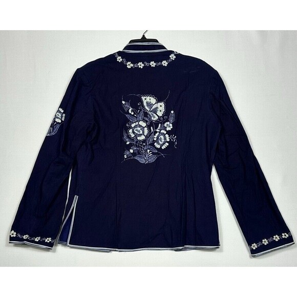 Vintage Artisan Womens XL Blue Shirt Jacket Button Front White Floral Embroidery - Picture 5 of 13